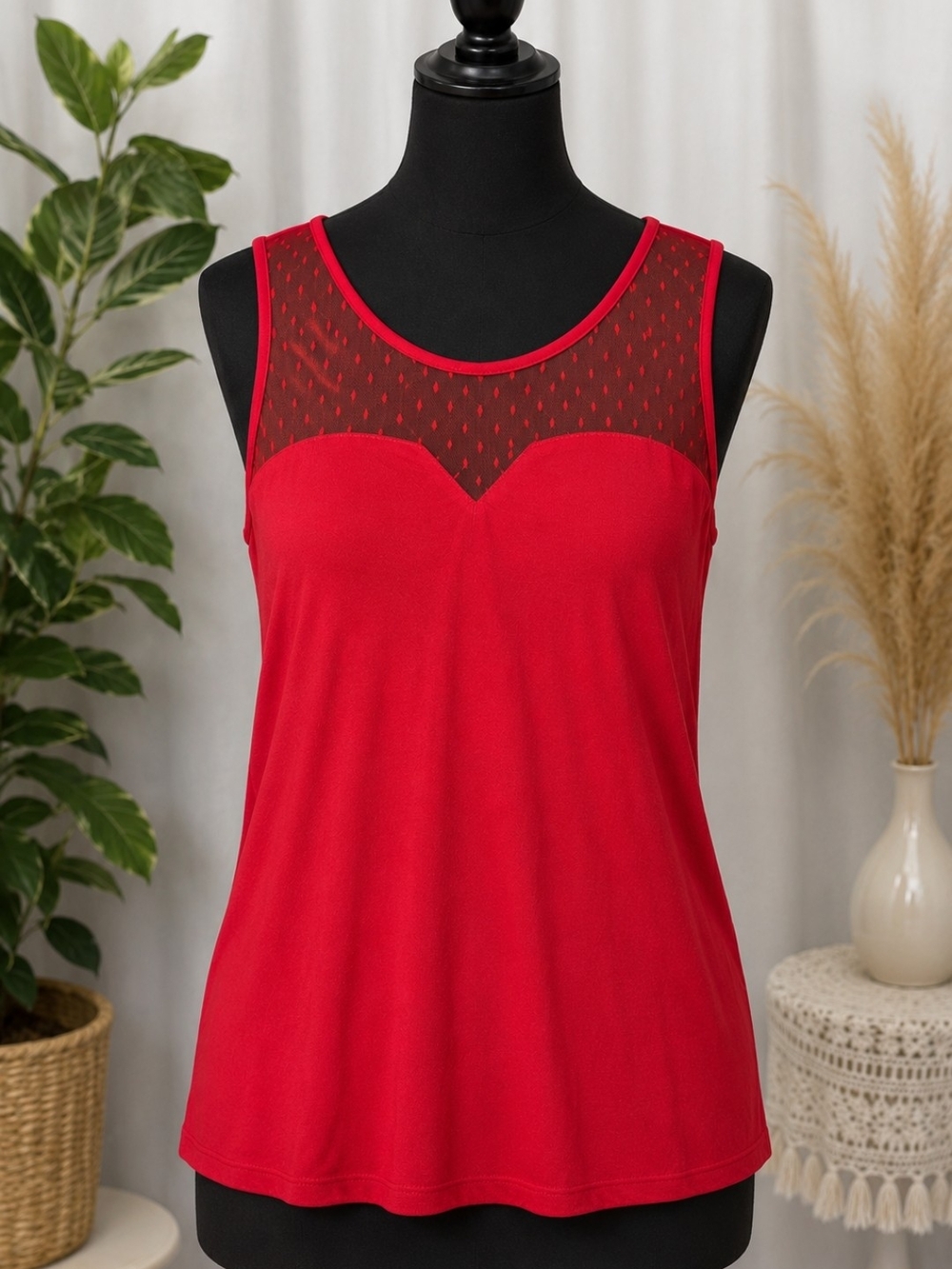 The Limited Red Sleeveless Mesh Tank